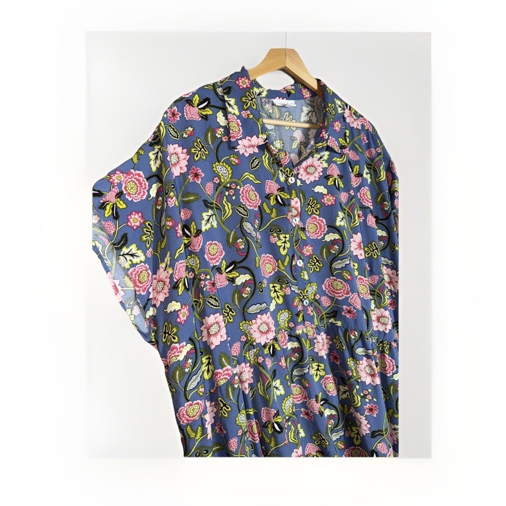 J. Jill Blue Floral Lightweight Peplum Blouse Size 2X Short Cap Sleeves - Picture 2 of 6